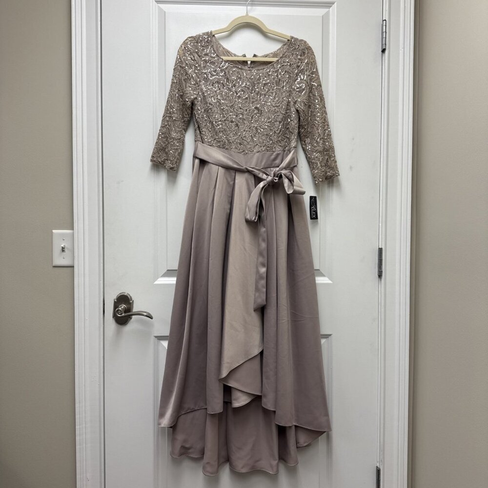 Alex Evenings Taupe Lace-Top Midi Dress with Bow - Picture 4 of 15